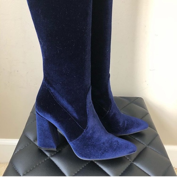 Stuart Weitzman dark blue velvet OTK boots - Picture 3 of 10